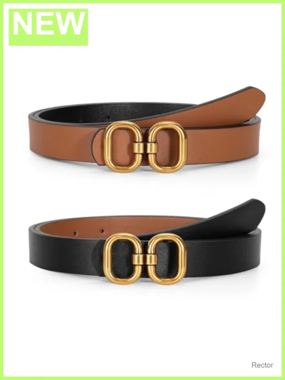 Reversible Faux Leather Belt with Gold Buckle for Women